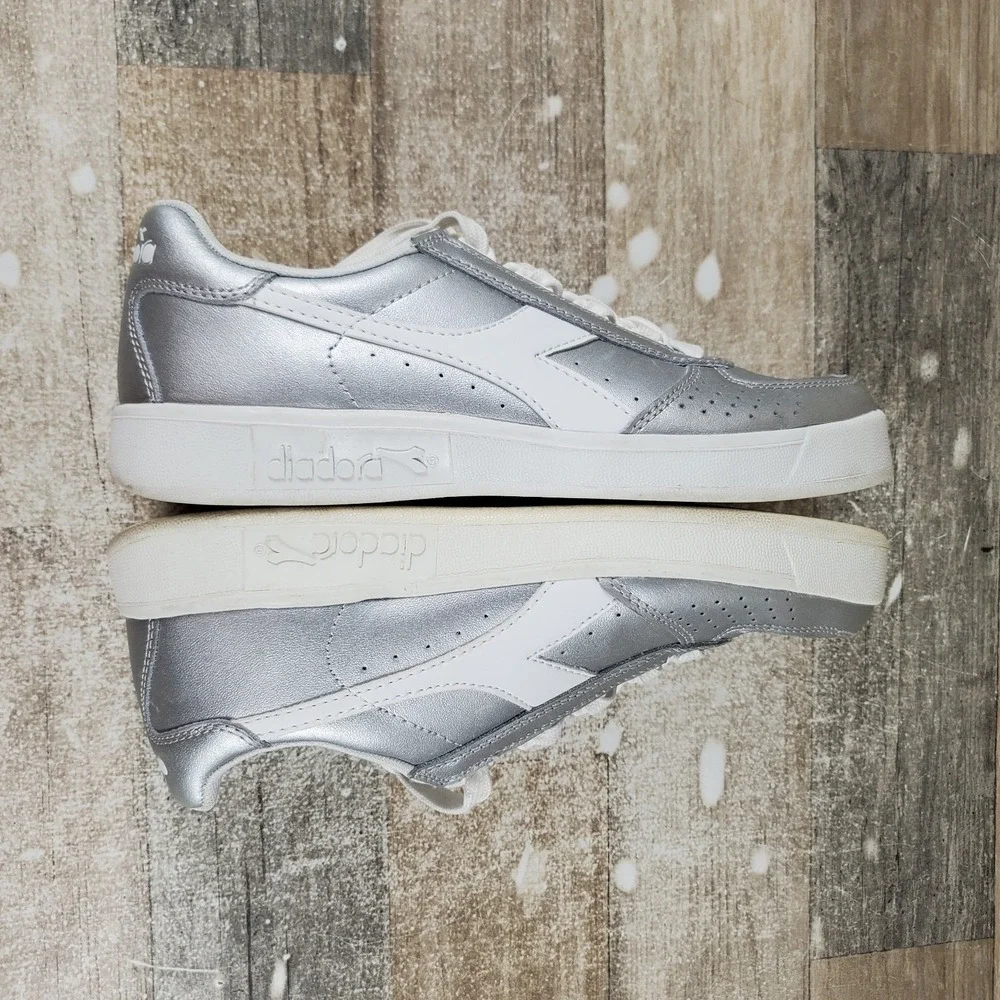Diadora B Elite Womens Shoes Sz 7 Running Silver Leather Lace Up Low Top Sneaker